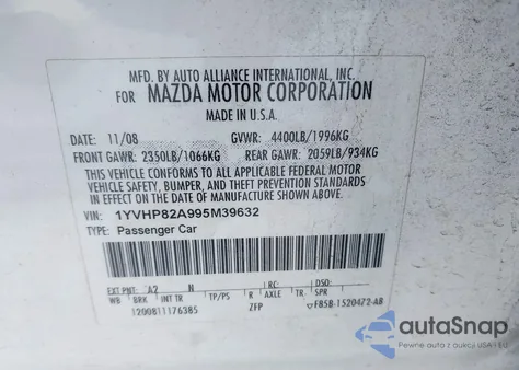 2009 Mazda Mazda6 I Touring из США, поврежденный, VIN 1YVHP82A995M39632